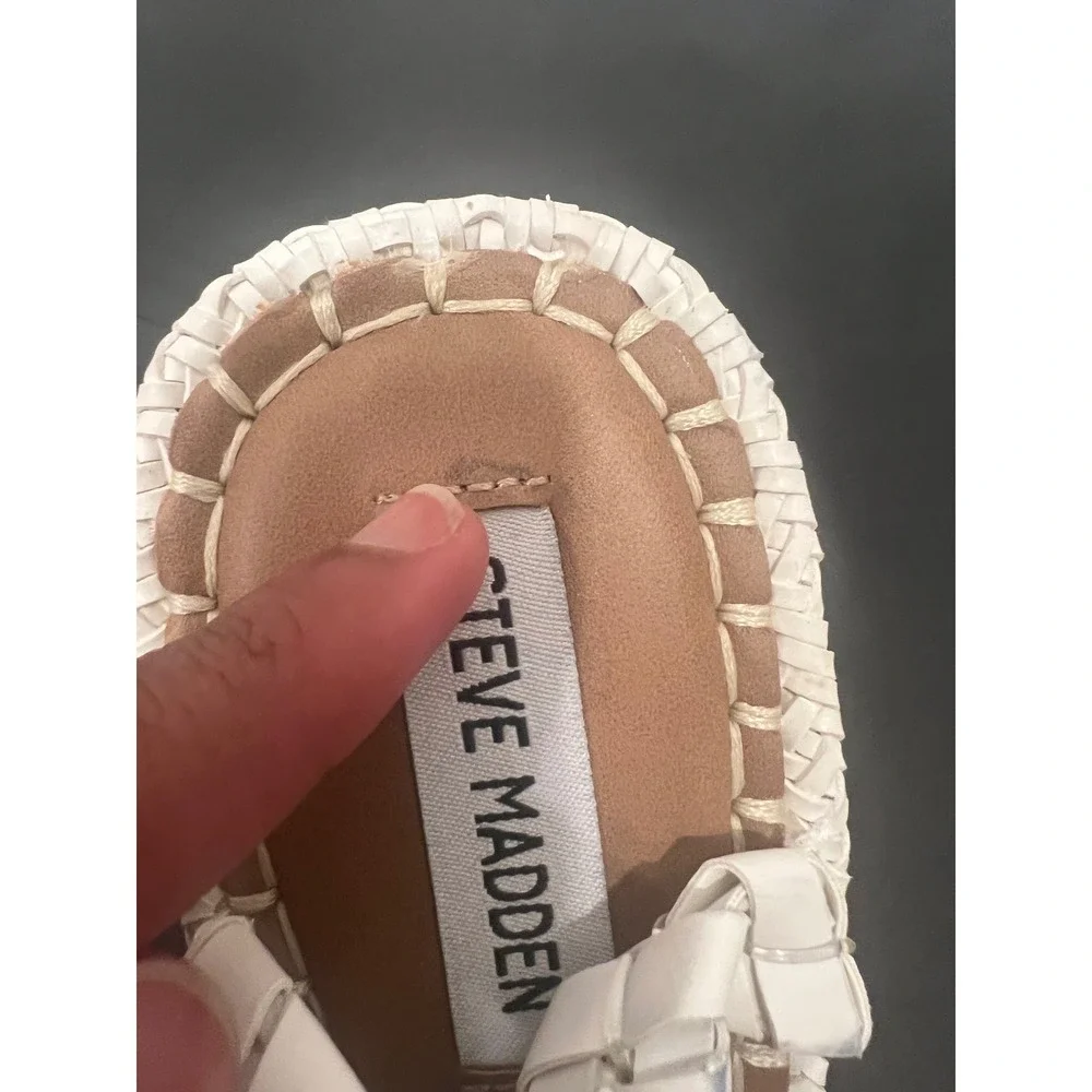 Steve Madden Jylan Wedge Sandals Womens 10 White Woven Knot Ankle Strap Summer